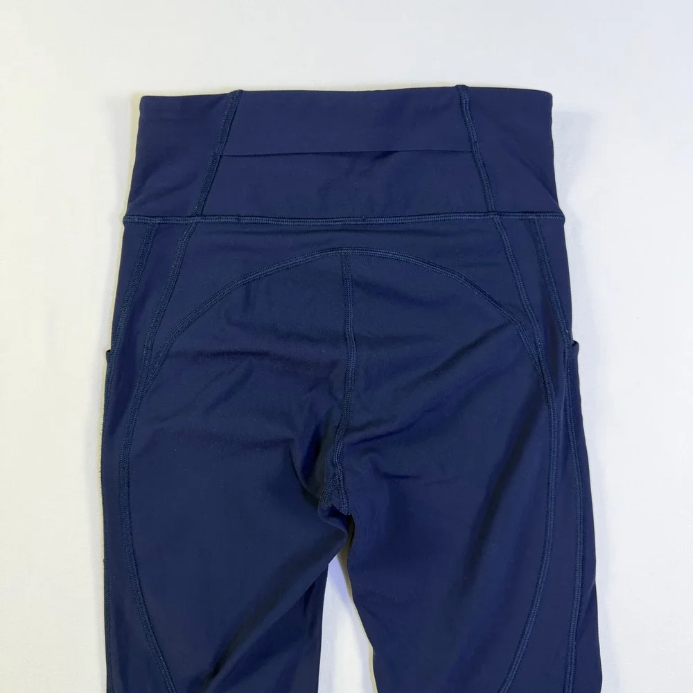 Lululemon Speed Up High Rise Crop 21 Navy Blue Running Leggings Pockets Size 2‎